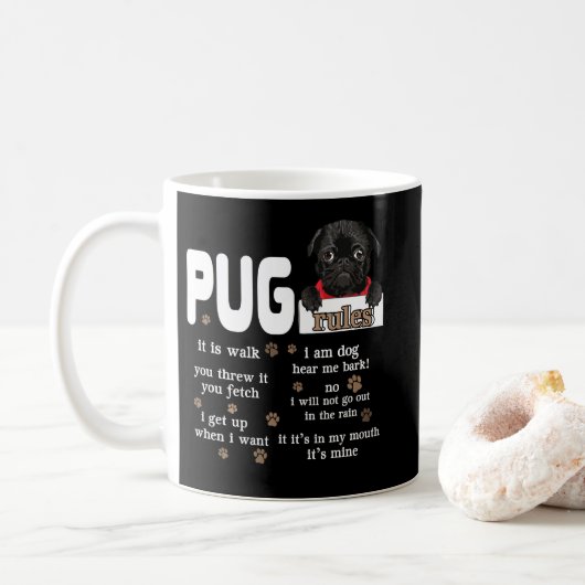 Cute Kawaii Funny Black Pug Dog Rules Gifts Koffiemok (Met donut)