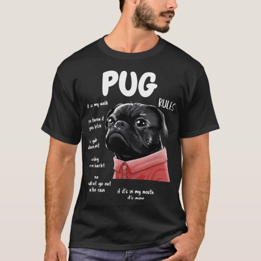 Cute Kawaii Funny Black Pug Dog Rules Gifts Mannen T-shirt (Voorkant)