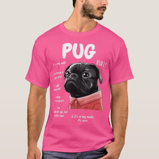 Cute Kawaii Funny Black Pug Dog Rules Gifts Mannen T-shirt (Voorkant)