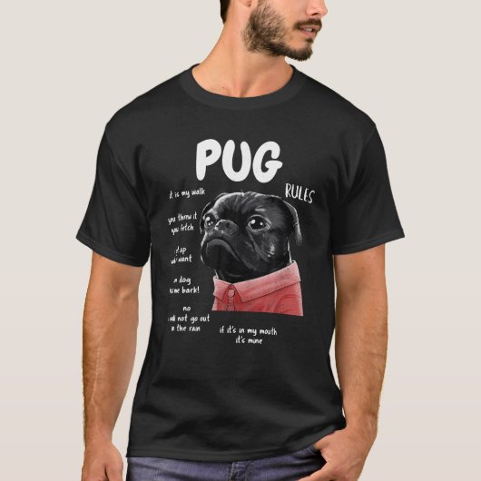 Cute Kawaii Funny Black Pug Dog Rules Gifts Mannen T-shirt (Voorkant)