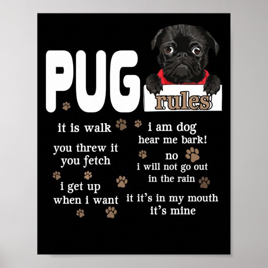 Cute Kawaii Funny Black Pug Dog Rules Gifts Poster (Voorkant)