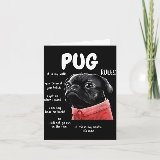 Cute Kawaii Funny Black Pug Dog Rules Men Women Ki Kaart (Voorkant)