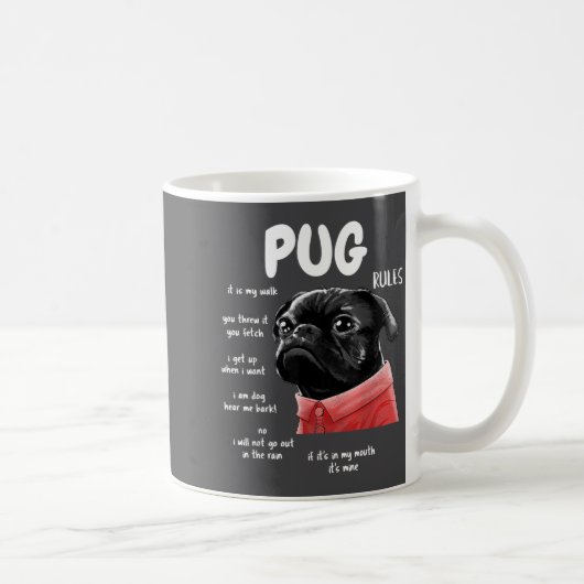 Cute Kawaii Funny Black Pug Dog Rules Men Women Ki Koffiemok (Rechts)