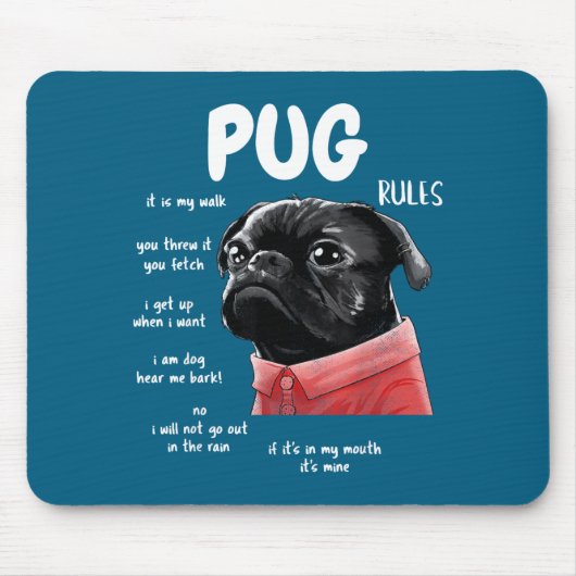 Cute Kawaii Funny Black Pug Dog Rules Men Women Ki Muismat (Voorkant)