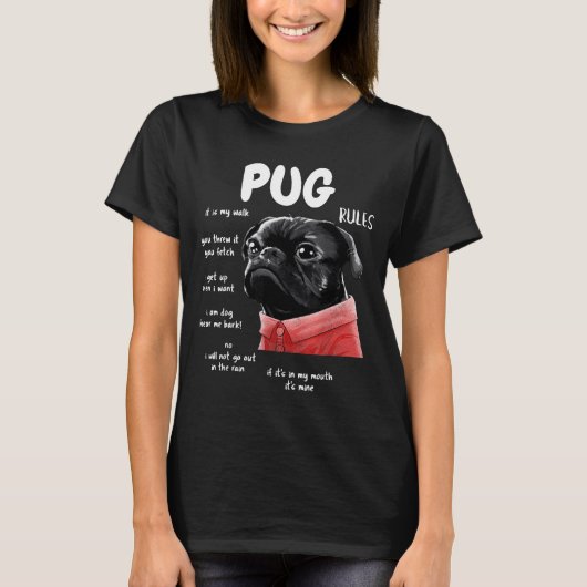 Cute Kawaii Funny Black Pug Dog Rules Men Women Ki T-shirt (Voorkant)