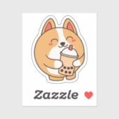 Cute Kawaii Funny Corgi Dog Boba Sticker (Vel)