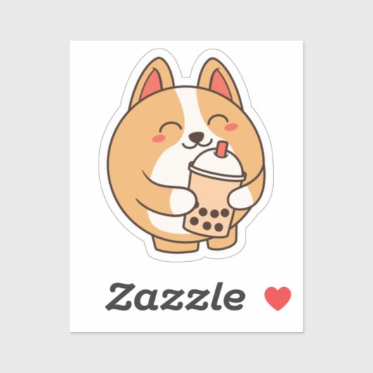 Cute Kawaii Funny Corgi Dog Boba Sticker (Vel)