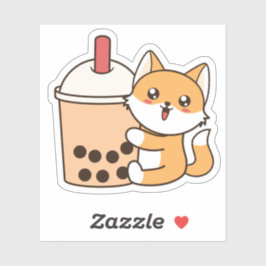 Cute Kawaii Funny Fox Boba Bubble Tea Sticker