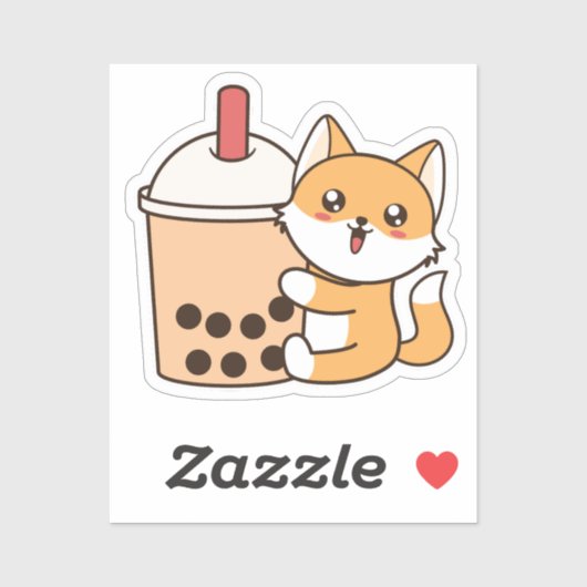 Cute Kawaii Funny Fox Boba Bubble Tea Sticker (Vel)