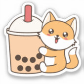 Cute Kawaii Funny Fox Boba Bubble Tea Sticker (Voorkant)