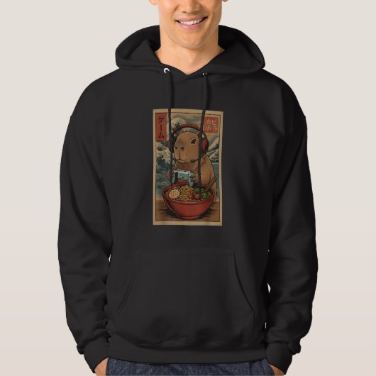 Cute Kawaii Gamer Capybara Ramen Retro Japanese Ca Hoodie (Voorkant)