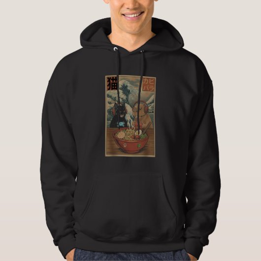 Cute Kawaii Gamer Cat & Capybara Ramen Retro Japan Hoodie (Voorkant)