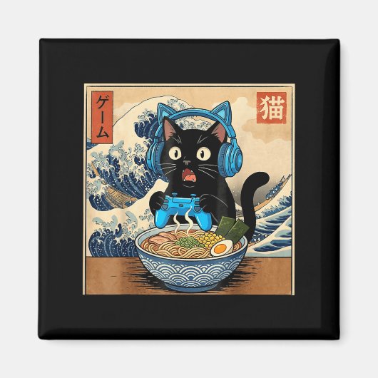 Cute Kawaii Gamer Cat Funny Ramen Japanese Cat Gam Magneet (Voorkant)