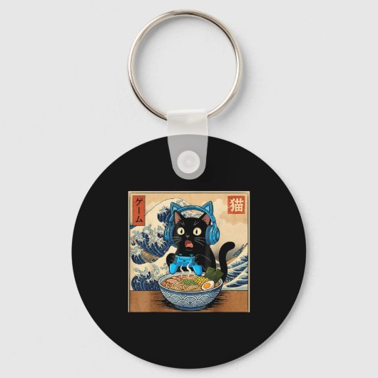 Cute Kawaii Gamer Cat Funny Ramen Japanese Cat Gam Sleutelhanger (Voorkant)