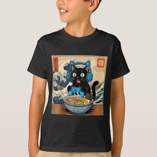 Cute Kawaii Gamer Cat Funny Ramen Japanese Cat Gam T-shirt (Voorkant)