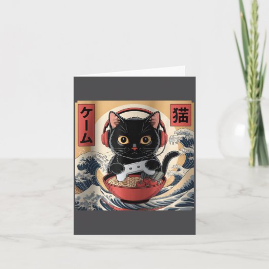 Cute Kawaii Gamer Cat Funny Ramen Retro Japanese C Kaart (Voorkant)