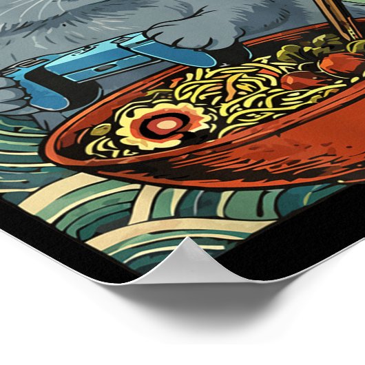 Cute Kawaii Gamer Cat Funny Ramen Retro Japanese C Poster (Hoek)