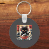 Cute Kawaii Gamer Cat Funny Ramen Retro Japanese C Sleutelhanger (Voorkant)