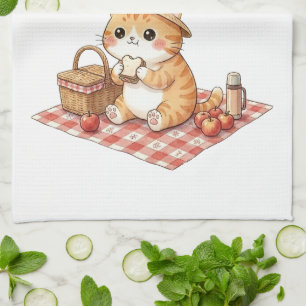 Cute Kawaii Gemberkat Picknick Retro Keukendoek Theedoek