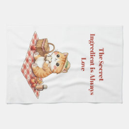 Cute Kawaii Gemberkat Picknick Retro Keukendoek Theedoek