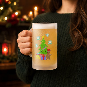 Cute Kawaii Gezicht Kerstboom Scene Matglas Bierpul