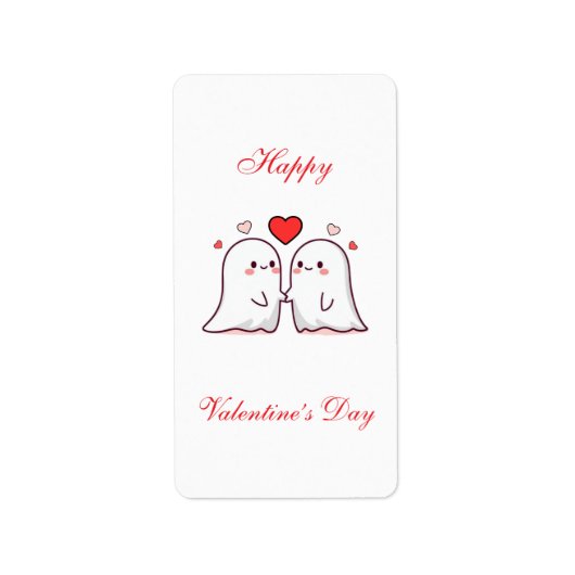 Cute Kawaii Ghost Couple Valentine’s Day Card Etiket (Voorkant)