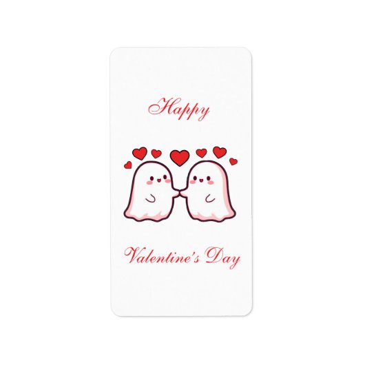 Cute Kawaii Ghost Couple Valentine’s Day Card Etiket (Voorkant)