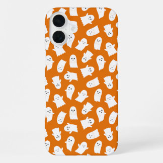 Cute Kawaii Ghost Pattern on Orange Background  iPhone 16 Plus Hoesje