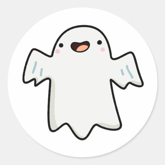Cute Kawaii Ghost Ronde Sticker (Voorkant)