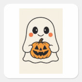 Cute Kawaii Ghost with Pumpkin Vierkante Sticker (Voorkant)