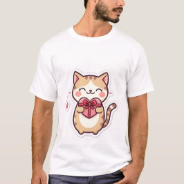 Cute Kawaii Ginger Cat Holding Heart Gift Box  ✨💖 T-shirt