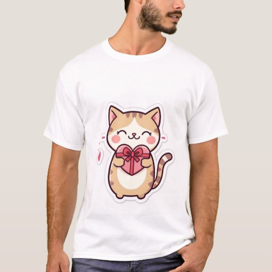 Cute Kawaii Ginger Cat Holding Heart Gift Box  ✨💖 T-shirt (Voorkant)