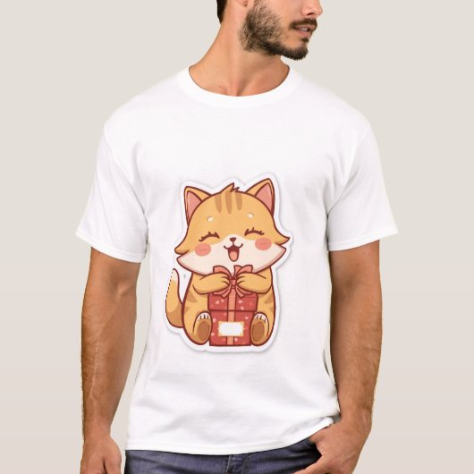 Cute Kawaii Ginger Cat Hugging Gift Box  ✨🎁 T-shirt (Voorkant)