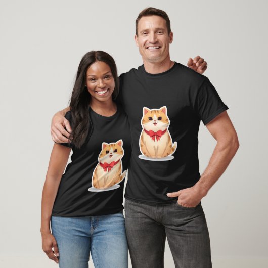 Cute Kawaii Ginger Cat with Red Bow Sticker ✨🎀 T-shirt (Unisex)