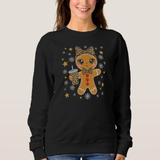 Cute Kawaii Gingerbread Girl Leopard Bow Christmas Trui