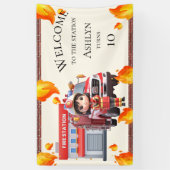 Cute Kawaii Gir Firefighter Fire Truck Party Banne Spandoek (Verticaal)