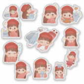 Cute Kawaii Girl Stickers (Voorkant)