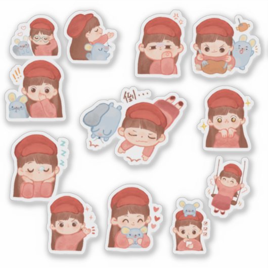Cute Kawaii Girl Stickers (Voorkant)