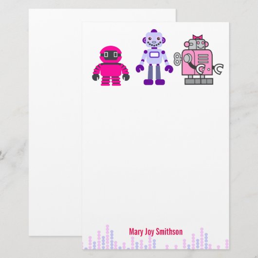 Cute & Kawaii Girl's Pink Cyborgs Robot Briefpapier (Voorkant / Achterkant)