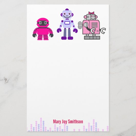 Cute & Kawaii Girl's Pink Cyborgs Robot Briefpapier (Voorkant)