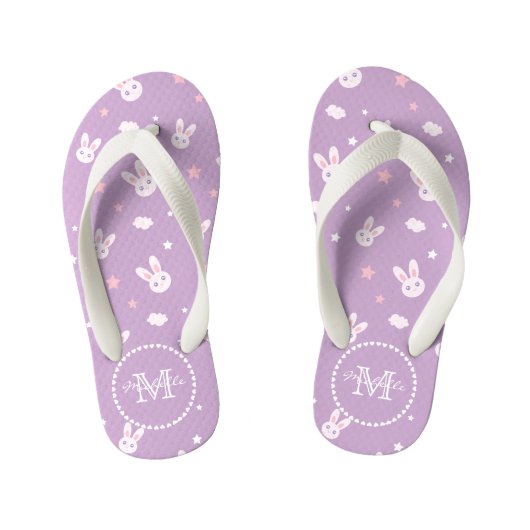 Cute Kawaii Girly Pink Bunny Rabbit Pastel Paars Kinder Teenslippers (Voetbed)