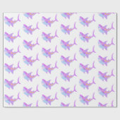 Cute Kawaii glimlachend Shark Pattern in Paars Cadeaupapier (Vlak)
