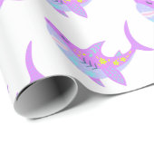 Cute Kawaii glimlachend Shark Pattern in Paars Cadeaupapier (Rol Hoek)