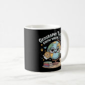 Cute Kawaii Globe with Compass – Funny Geography  Koffiemok (Voorkant rechts)