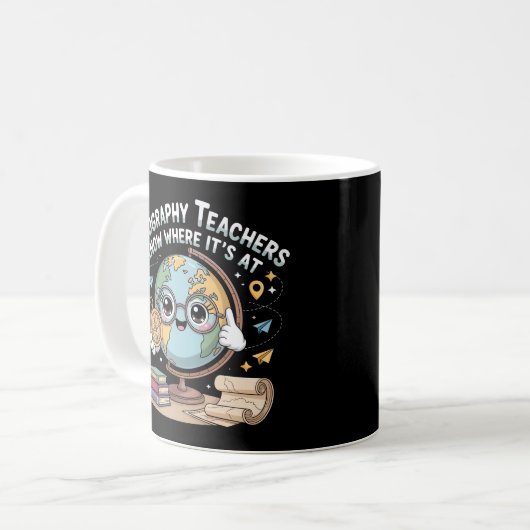 Cute Kawaii Globe with Compass – Funny Geography Koffiemok (Voorkant links)