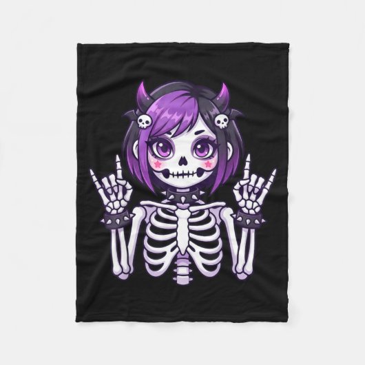 Cute Kawaii Goth Girl Skeleton Punk-goth Alternati Fleece Deken (Voorkant)