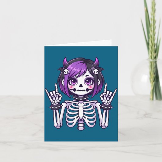 Cute Kawaii Goth Girl Skeleton Punk-goth Alternati Kaart (Voorkant)