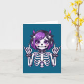 Cute Kawaii Goth Girl Skeleton Punk-goth Alternati Kaart (Gele Bloem)