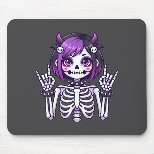 Cute Kawaii Goth Girl Skeleton Punk-goth Alternati Muismat (Voorkant)