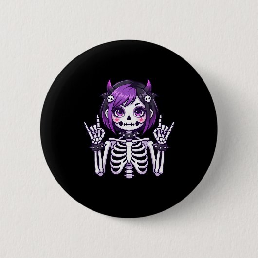 Cute Kawaii Goth Girl Skeleton Punk-goth Alternati Ronde Button 5,7 Cm (Voorkant)